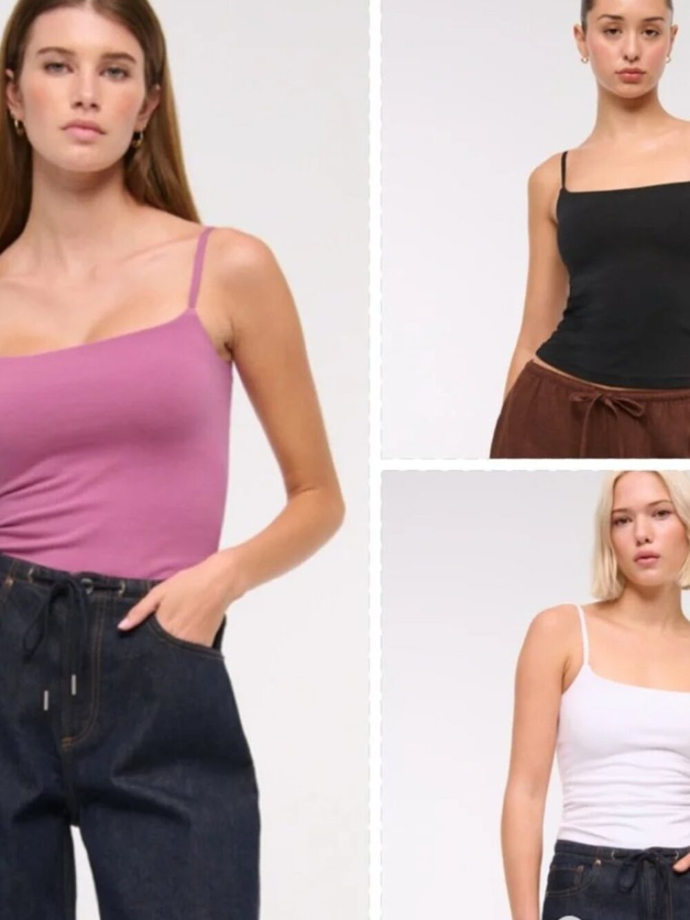 Abercrombie and Fitch Set of 3 Bra Free 90s Cami Tank Tops Pink White Black NEW